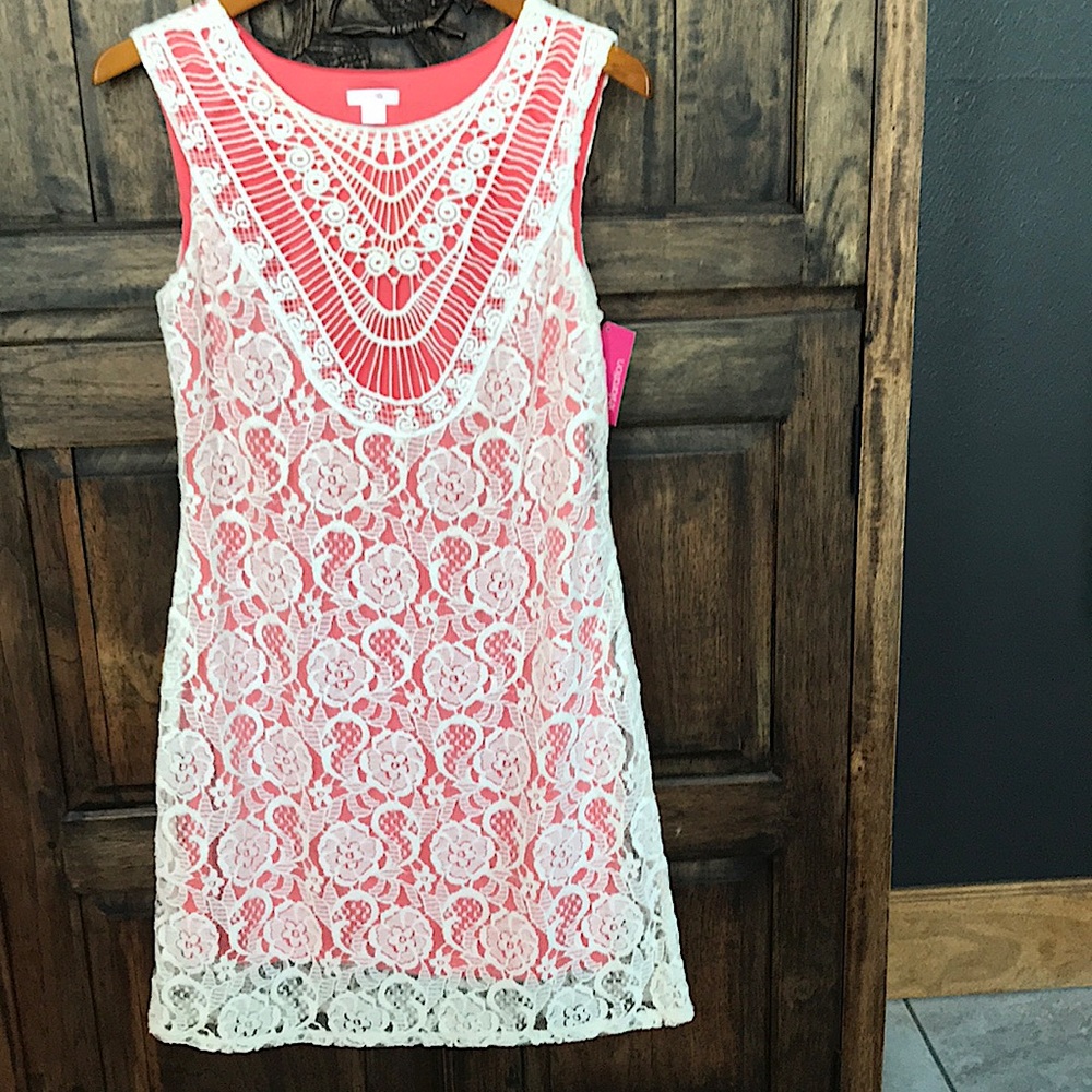 Xhilaration dress. *NWT* Sz Small. Coral with Cream lace overlay.